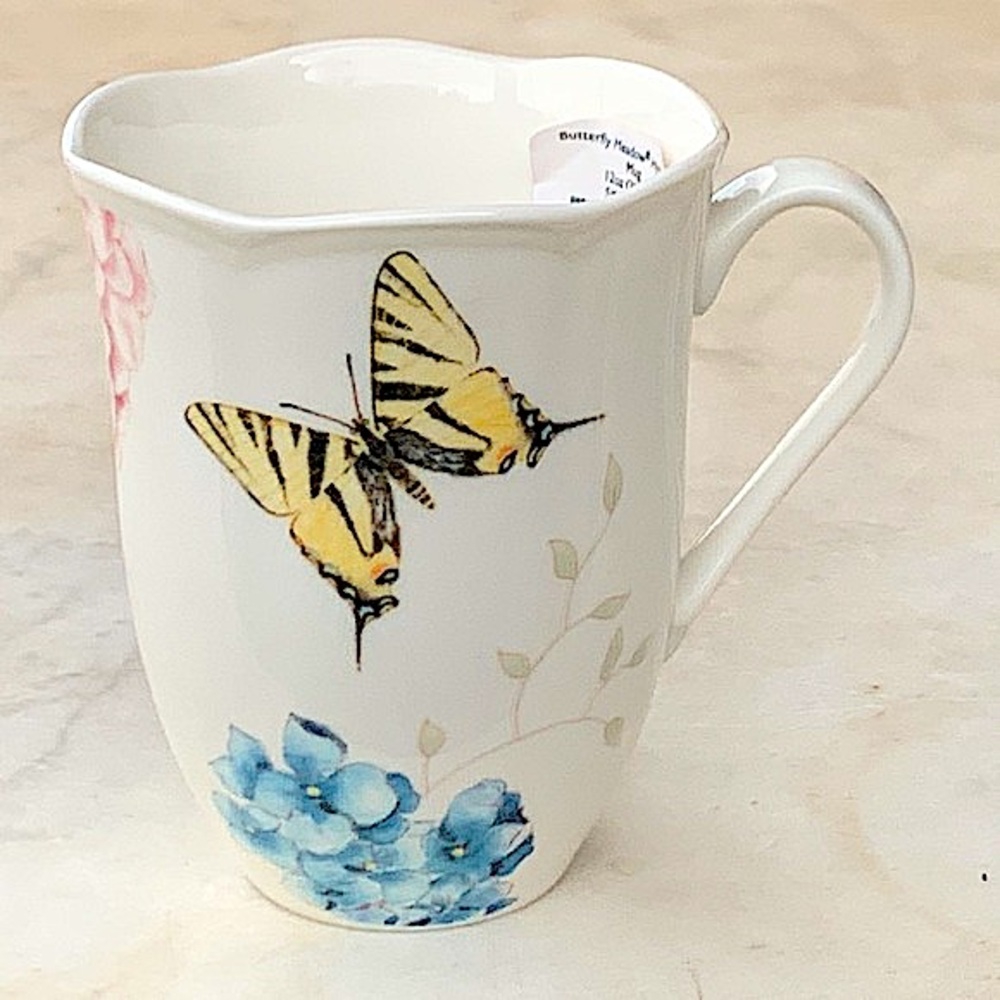 LENOX BUTTERFLY MEADOW HYDRANGEA MUG 12oz NEW PORCELAIN